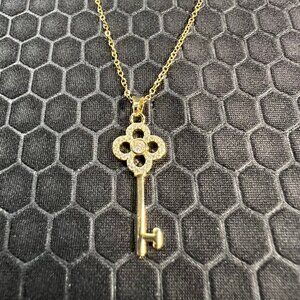 Key and Crystal Necklace 18K Yellow Gold Plated